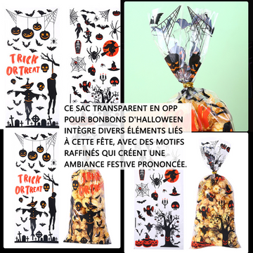 Halloween 12 pièces sac de collation transparent en toile d'araignée décorations de fête de vacances sac d'emballage en plastique